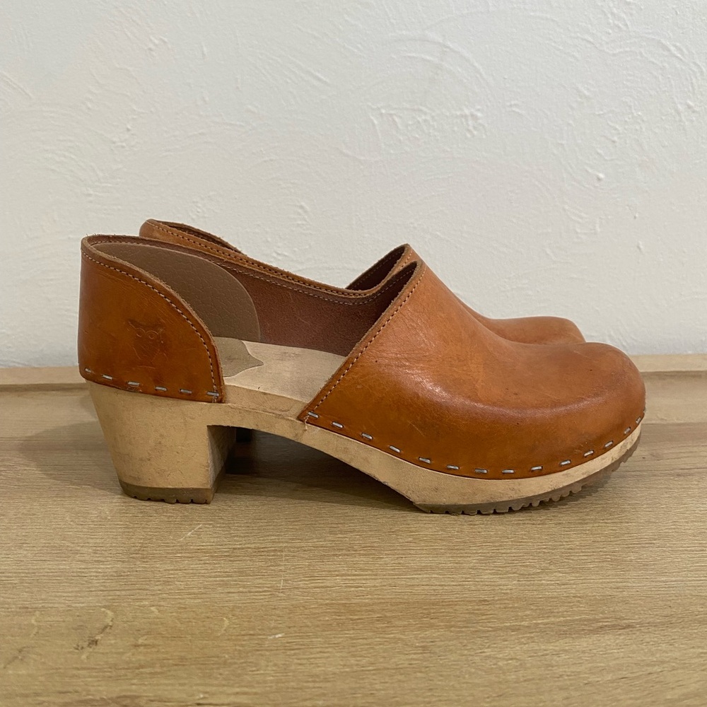 Sandgrens Brett Wooden Leather Clogs Brown EU 39 - Picture 4 of 11